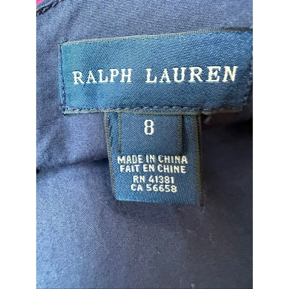 Ralph Lauren Navy Blue Striped Button Back Fit And Flare Dress Size 8 Girls